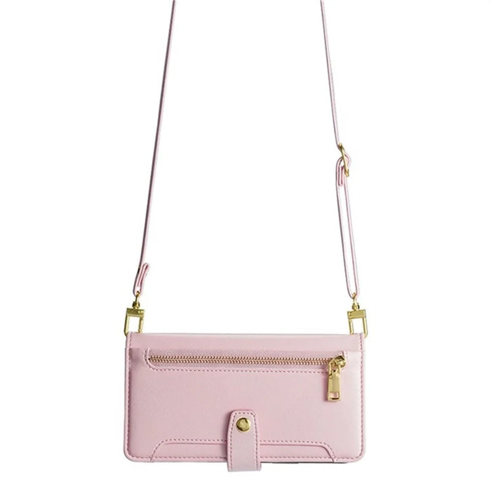 For Samsung Galaxy S25 FE Leather Case Zipper Pocket Wallet Phone Cover with 2 Straps - Pink - 4