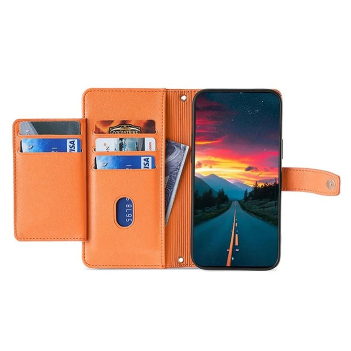 For Google Pixel 10 Pro XL Leather Case Zipper Pocket Wallet Phone Cover with 2 Straps - Orange - 2