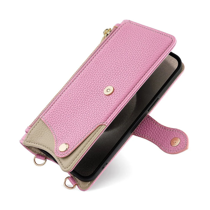For Google Pixel 10 Leather Case Wallet Stand Cover Irregular Tail Style with Chain Strap - Pink - 2