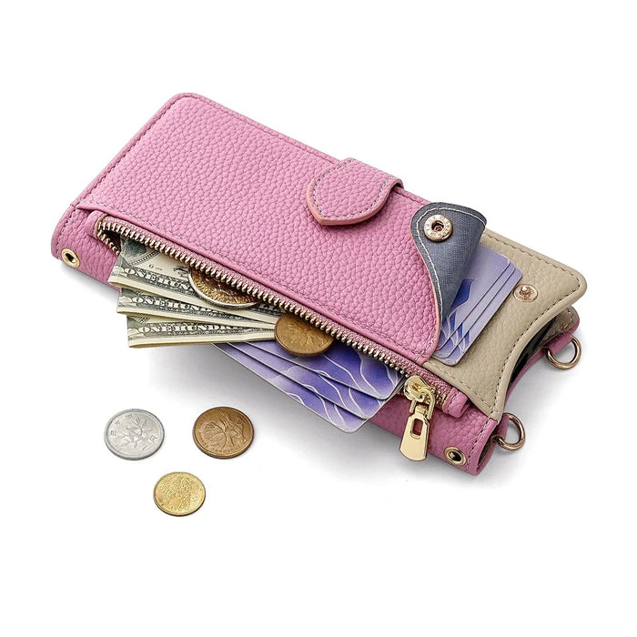 For Google Pixel 10 Leather Case Wallet Stand Cover Irregular Tail Style with Chain Strap - Pink - 3