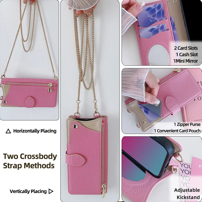 For Google Pixel 10 Leather Case Wallet Stand Cover Irregular Tail Style with Chain Strap - Pink - 5