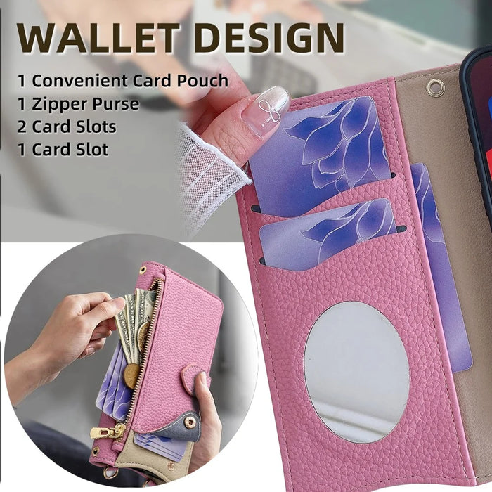 For Google Pixel 10 Leather Case Wallet Stand Cover Irregular Tail Style with Chain Strap - Pink - 6