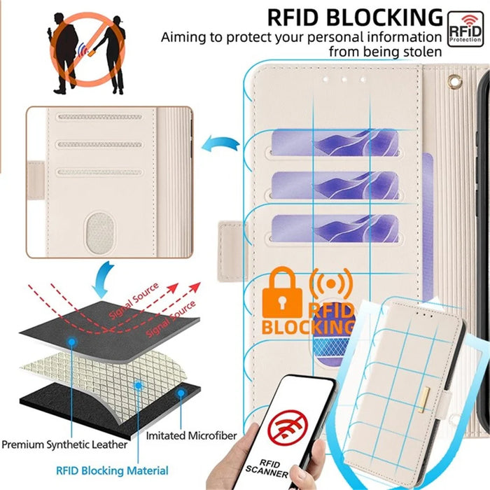 For Google Pixel 10 Pro XL Case RFID Blocking Wallet PU Leather Phone Cover with Wrist Strap - White - 6