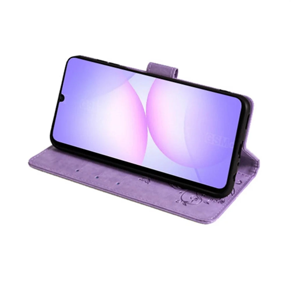 For Samsung Galaxy A08 5G / A08 4G / A07 4G Case Butterfly Flower Imprinted PU Leather Wallet Phone Cover - Purple - 2