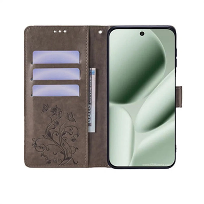 For Google Pixel 10 Case Butterfly Flower Imprinted PU Leather Wallet Phone Cover - Grey - 2