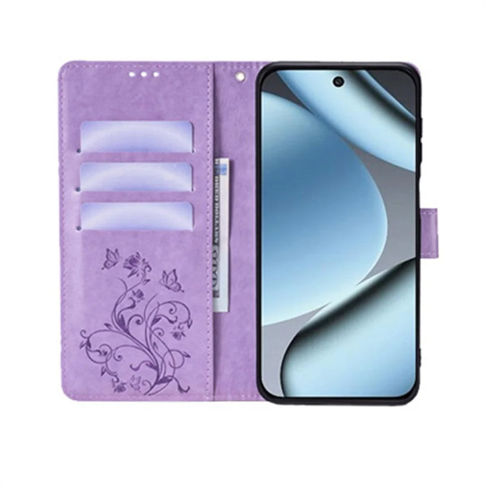 For Google Pixel 10 Pro XL Case Butterfly Flower Imprinted PU Leather Wallet Phone Cover - Purple - 2
