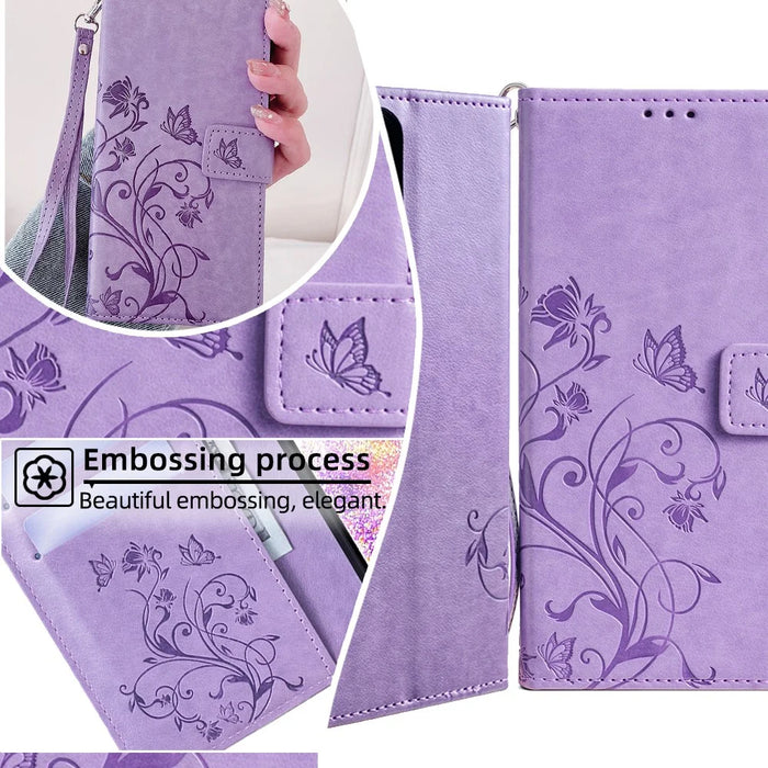 For Google Pixel 10 Pro XL Case Butterfly Flower Imprinted PU Leather Wallet Phone Cover - Purple - 4