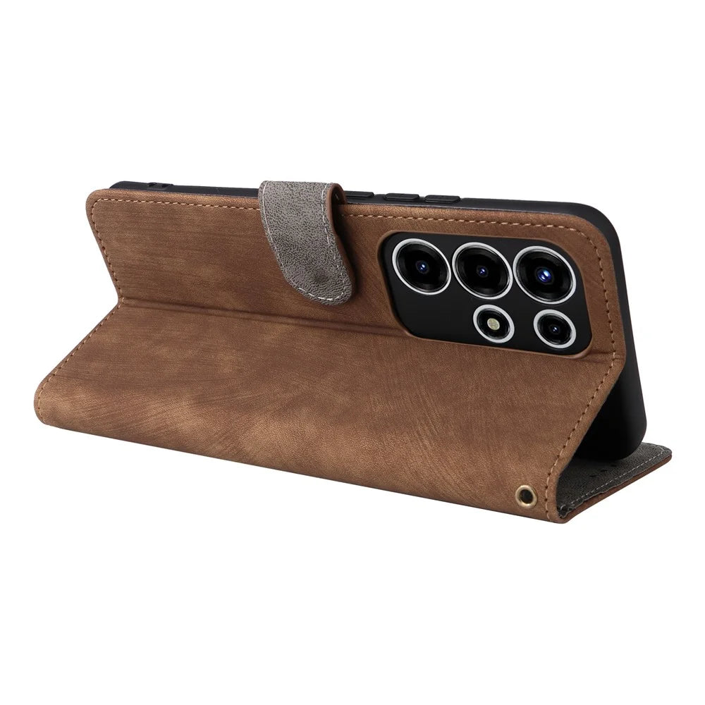For itel Super 26 Ultra Case Wallet RFID Blocking PU Leather Phone Cover Stand with Strap - Brown - 4