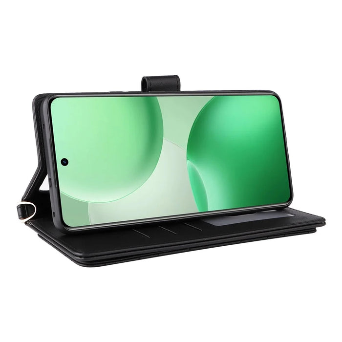 For Realme P4 Pro 5G Case with Shoulder  /  Wrist Strap Leather Phone Cover Stand Wallet - Black - 3