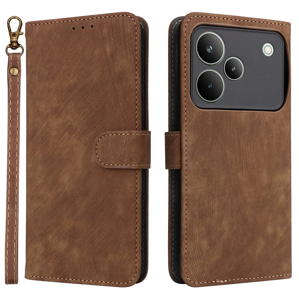 For Realme P4 Pro 5G Case Wallet RFID Blocking PU Leather Phone Cover Stand with Strap - Brown - 1