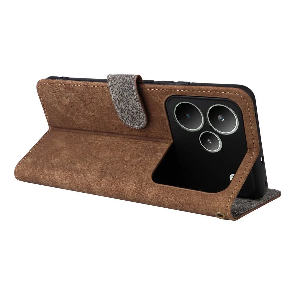 For Realme P4 Pro 5G Case Wallet RFID Blocking PU Leather Phone Cover Stand with Strap - Brown - 4