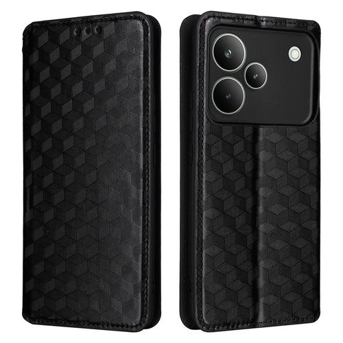 For Realme P4 Pro 5G Case Wallet Rhombus Imprinted Leather Phone Cover - Black - 1