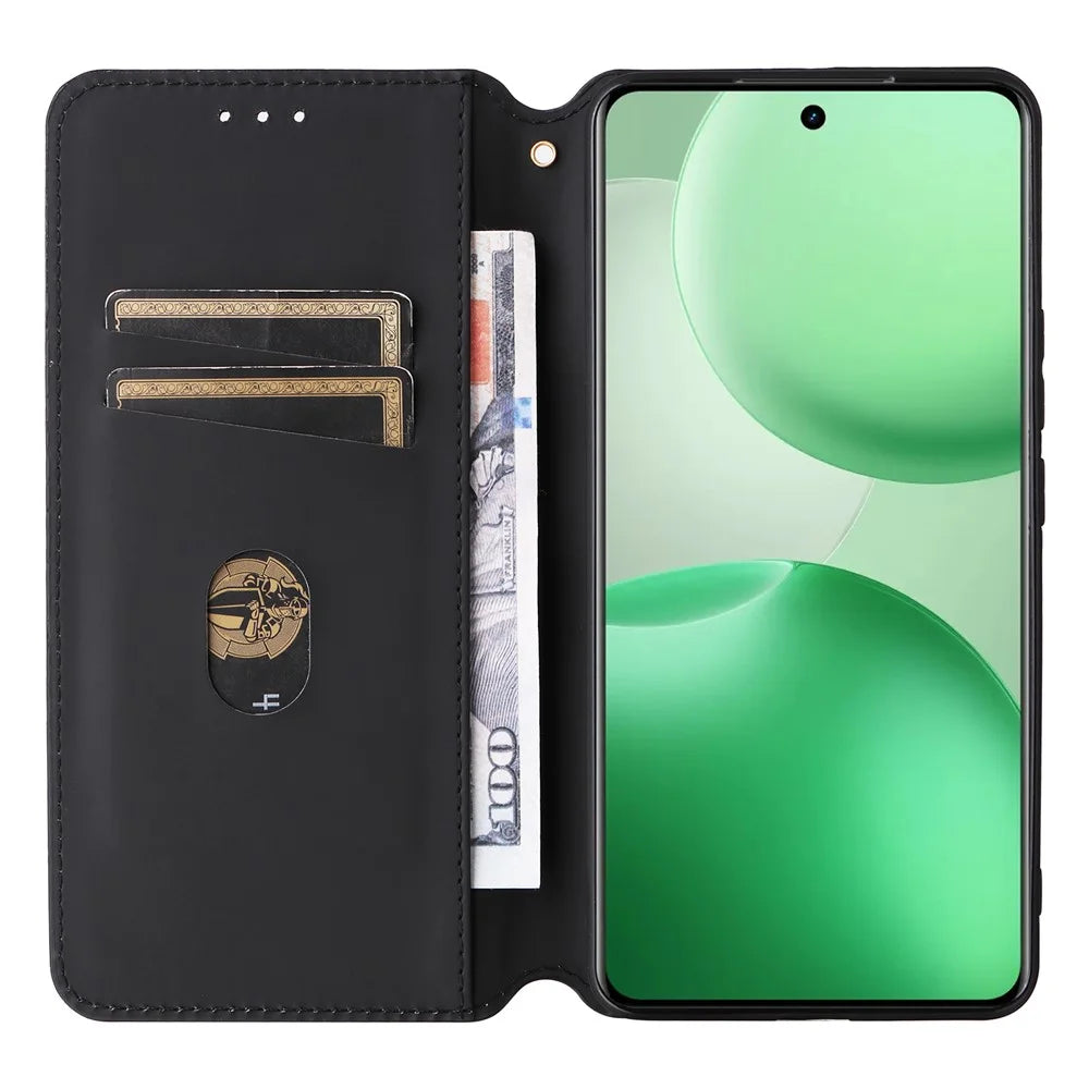 For Realme P4 Pro 5G Case Wallet Rhombus Imprinted Leather Phone Cover - Black - 2