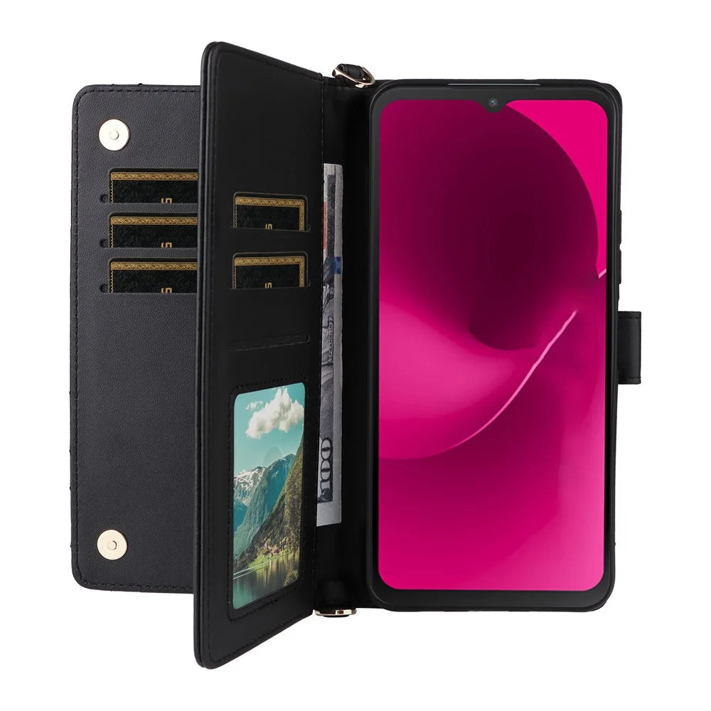Leather Case for T-Mobile Revvl 8 Pro / T-Mobile T Phone 3 Pro / Telekom T Phone 3 Pro Stand Wallet Phone Cover with Shoulder / Wrist Strap - Black - 5