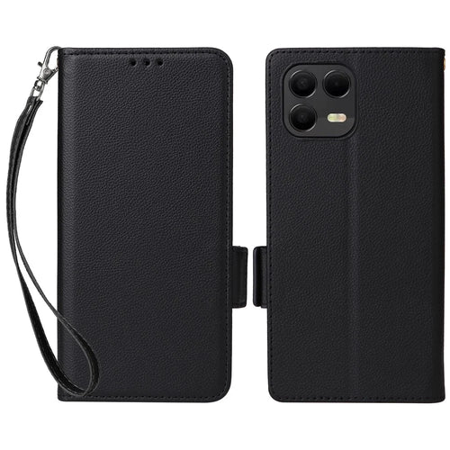 Leather Case for T-Mobile Revvl 8 Pro / T-Mobile T Phone 3 Pro / Telekom T Phone 3 Pro Litchi Texture Wallet Phone Cover with Wrist Strap - Black - 1