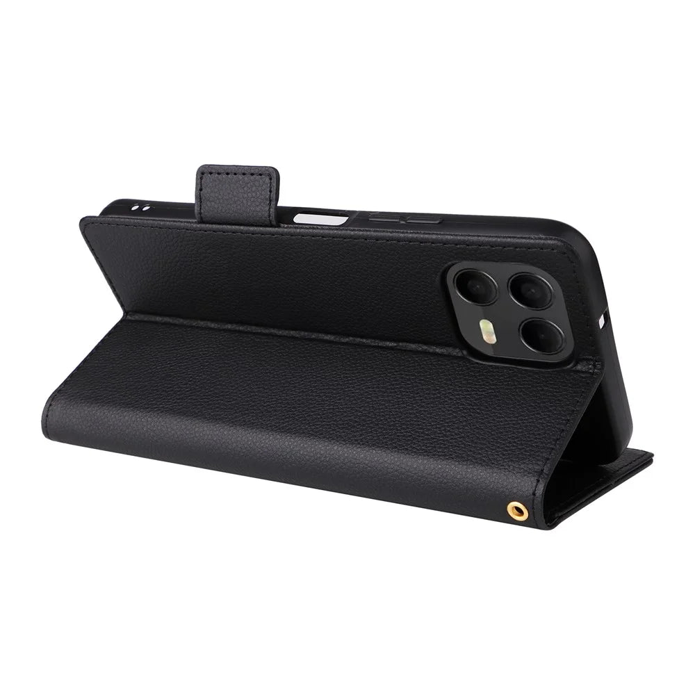 Leather Case for T-Mobile Revvl 8 Pro / T-Mobile T Phone 3 Pro / Telekom T Phone 3 Pro Litchi Texture Wallet Phone Cover with Wrist Strap - Black - 4
