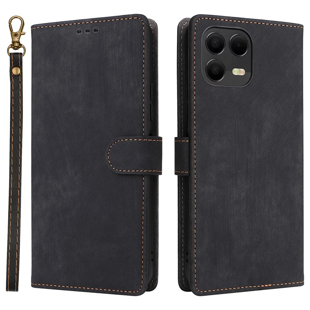 Leather Case for T-Mobile Revvl 8 Pro / T-Mobile T Phone 3 Pro / Telekom T Phone 3 Pro RFID Blocking Wallet Phone Cover Stand with Strap - Black - 1