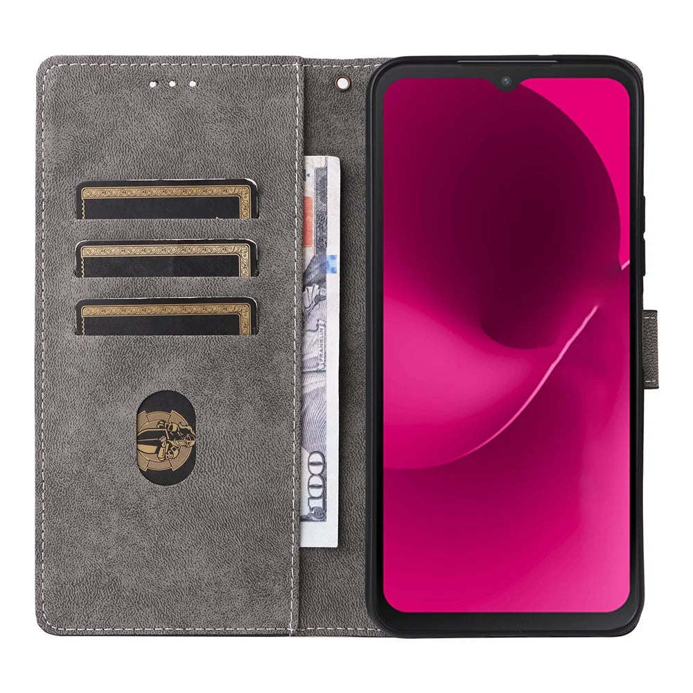 Leather Case for T-Mobile Revvl 8 Pro / T-Mobile T Phone 3 Pro / Telekom T Phone 3 Pro RFID Blocking Wallet Phone Cover Stand with Strap - Black - 2