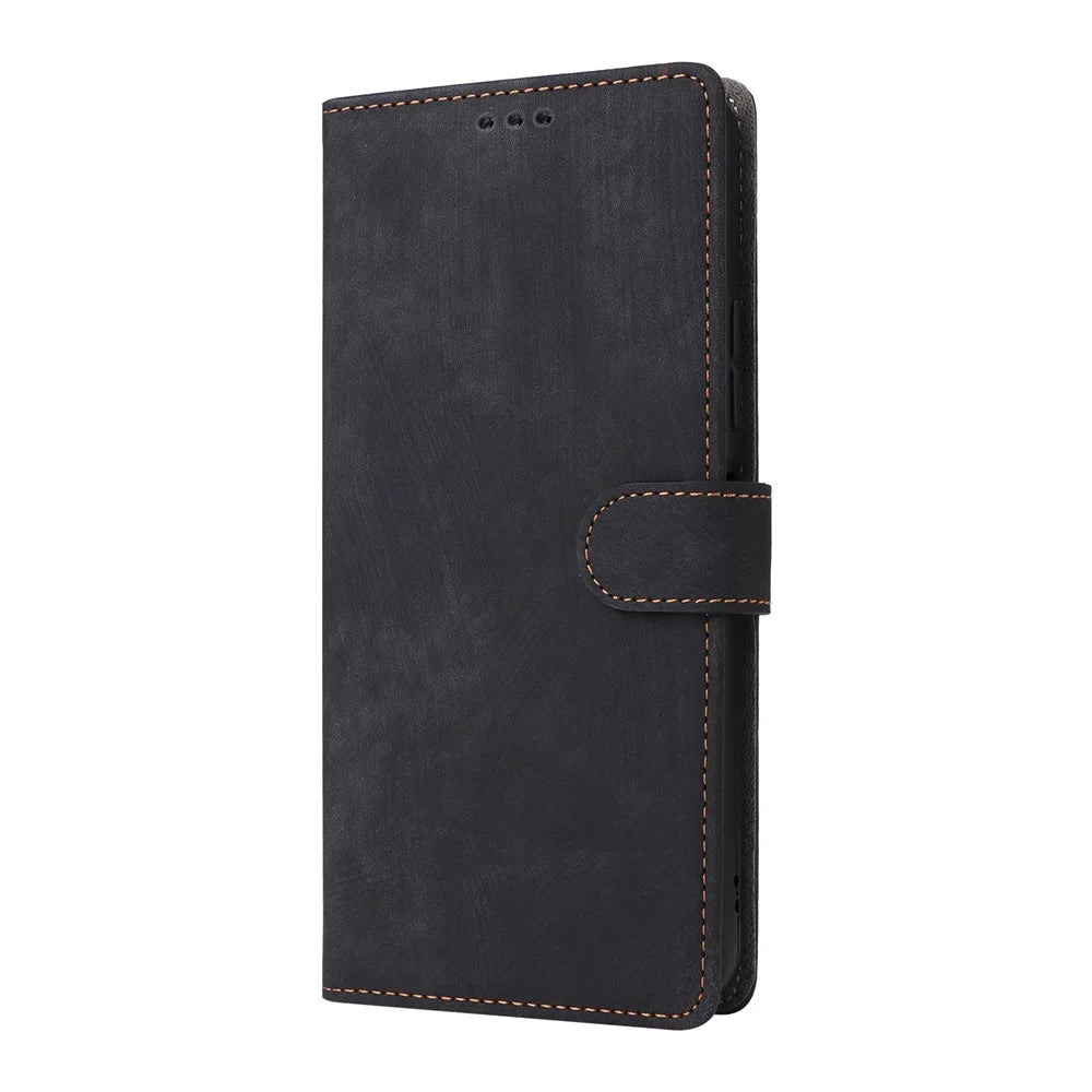 Leather Case for T-Mobile Revvl 8 Pro / T-Mobile T Phone 3 Pro / Telekom T Phone 3 Pro RFID Blocking Wallet Phone Cover Stand with Strap - Black - 6