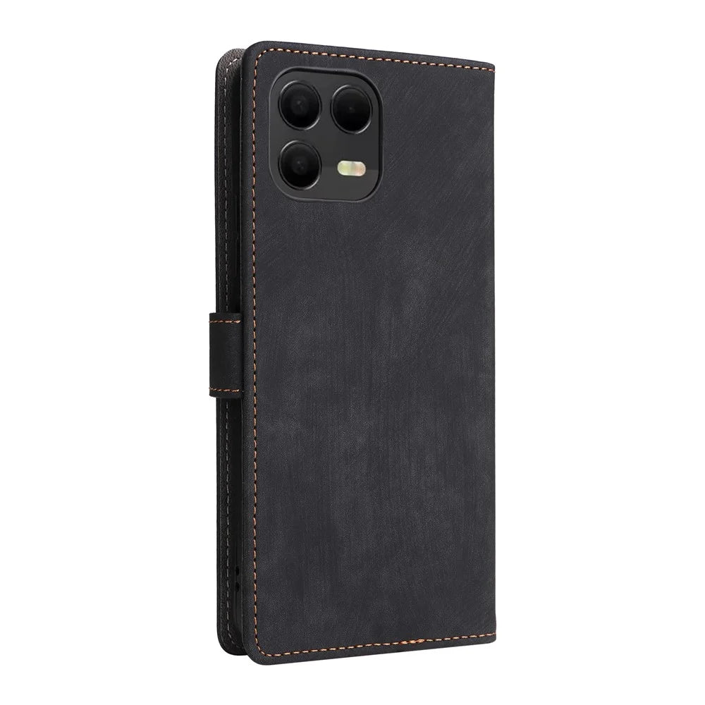 Leather Case for T-Mobile Revvl 8 Pro / T-Mobile T Phone 3 Pro / Telekom T Phone 3 Pro RFID Blocking Wallet Phone Cover Stand with Strap - Black - 7