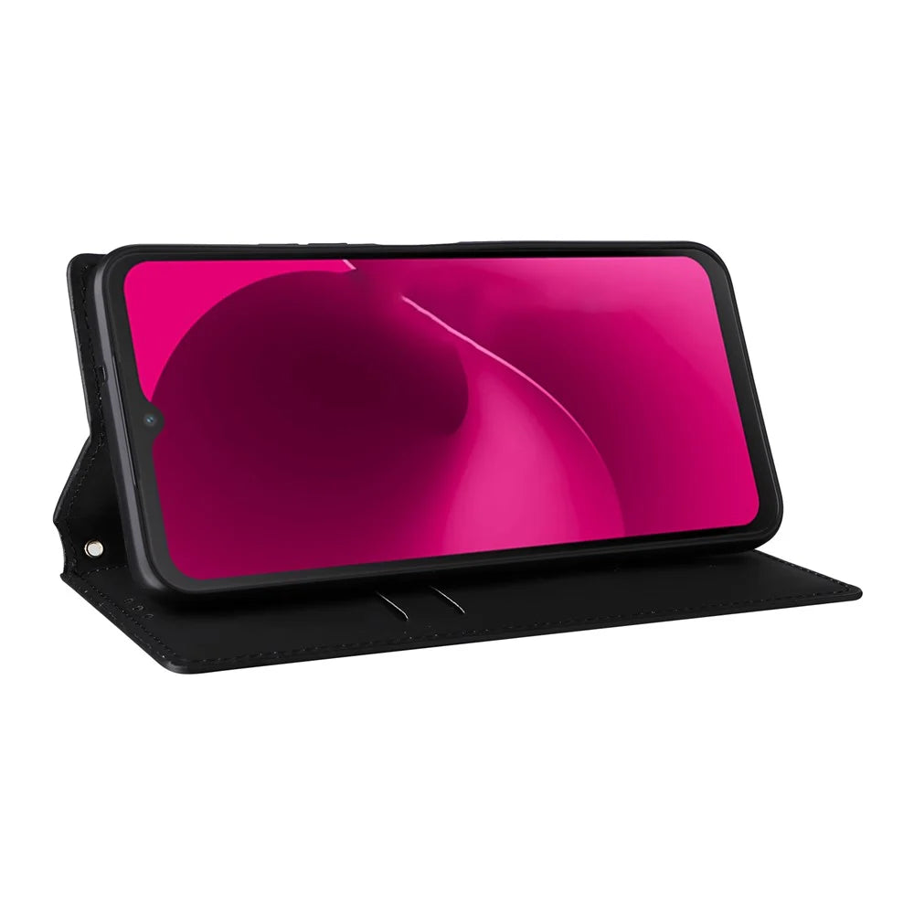 Leather Case for T-Mobile Revvl 8 Pro / T-Mobile T Phone 3 Pro / Telekom T Phone 3 Pro Wallet Rhombus Imprinted Phone Cover - Black - 3