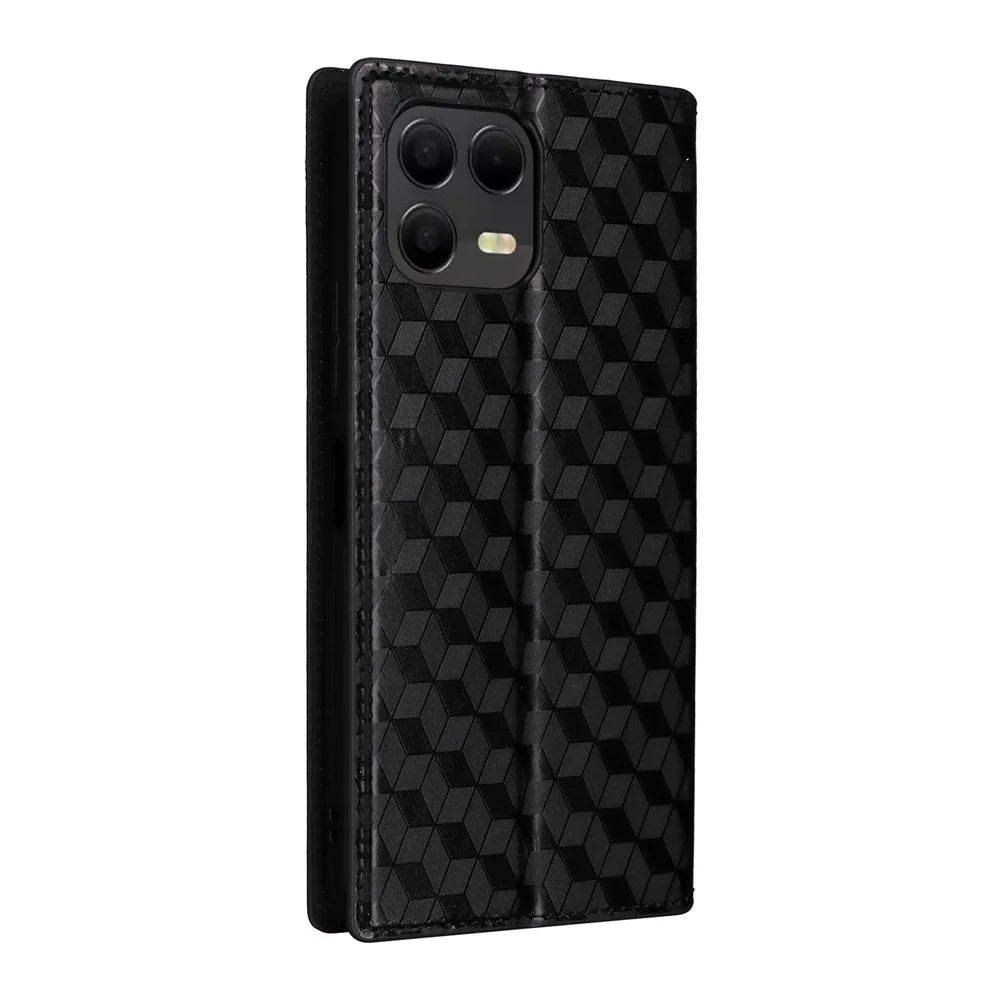 Leather Case for T-Mobile Revvl 8 Pro / T-Mobile T Phone 3 Pro / Telekom T Phone 3 Pro Wallet Rhombus Imprinted Phone Cover - Black - 6