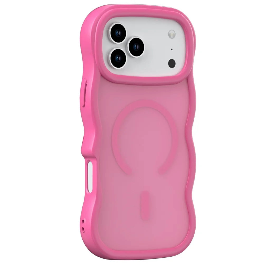 For iPhone 17 Pro Max Magnetic Case Wave Edge PC + TPU Phone Cover Compatible with MagSafe - Rose - 1