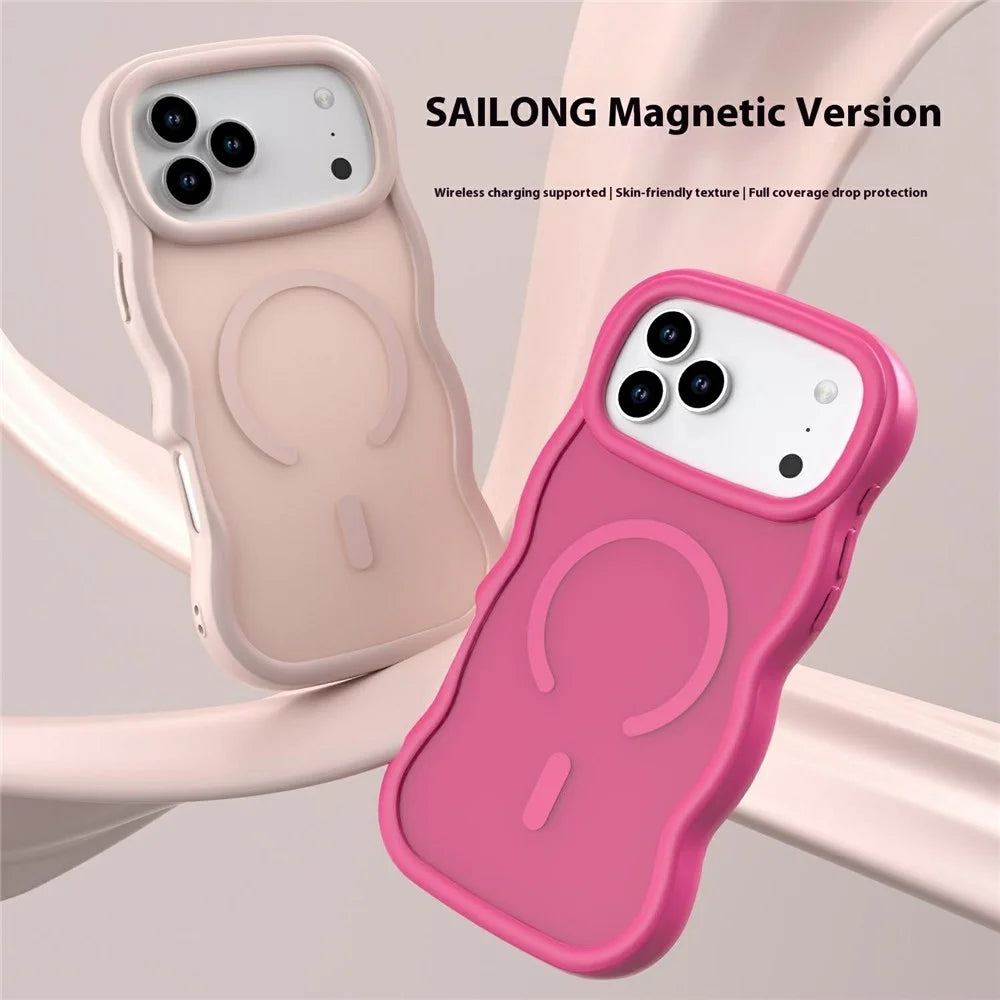 For iPhone 17 Pro Max Magnetic Case Wave Edge PC + TPU Phone Cover Compatible with MagSafe - Rose - 2