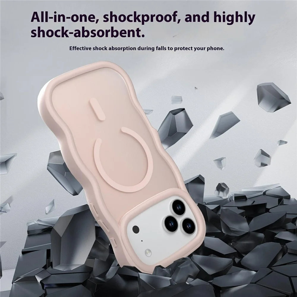 For iPhone 17 Pro Max Magnetic Case Wave Edge PC + TPU Phone Cover Compatible with MagSafe - Rose - 3