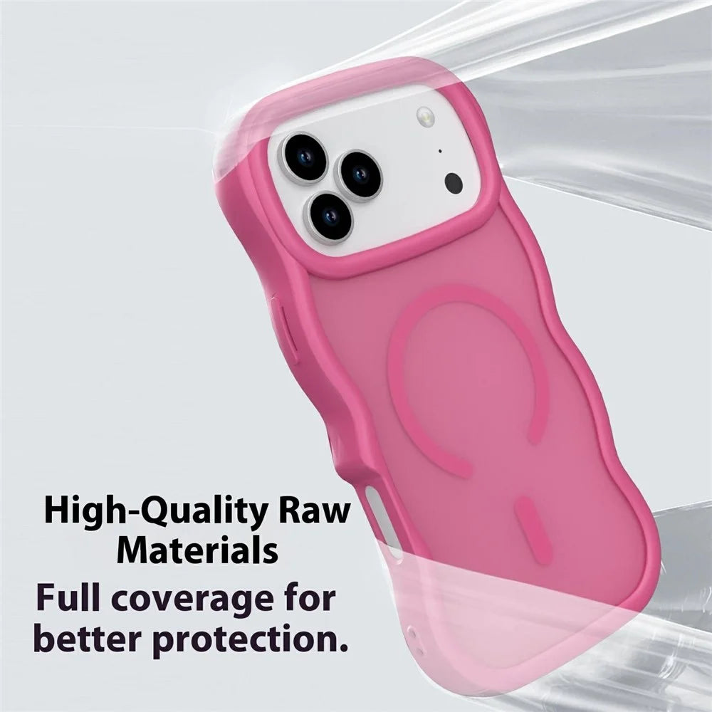For iPhone 17 Pro Max Magnetic Case Wave Edge PC + TPU Phone Cover Compatible with MagSafe - Rose - 4