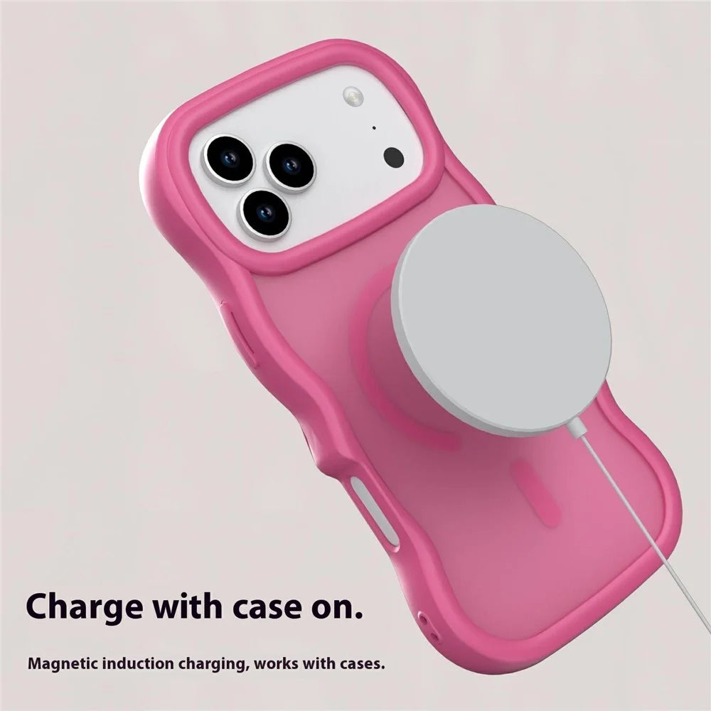 For iPhone 17 Pro Max Magnetic Case Wave Edge PC + TPU Phone Cover Compatible with MagSafe - Rose - 7