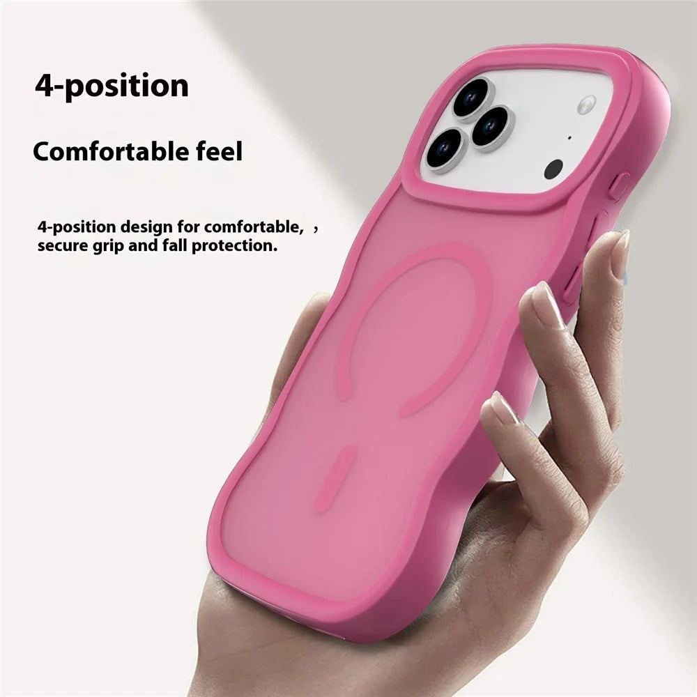 For iPhone 17 Pro Magnetic Case Wave Edge PC + TPU Phone Cover Compatible with MagSafe - Rose - 6
