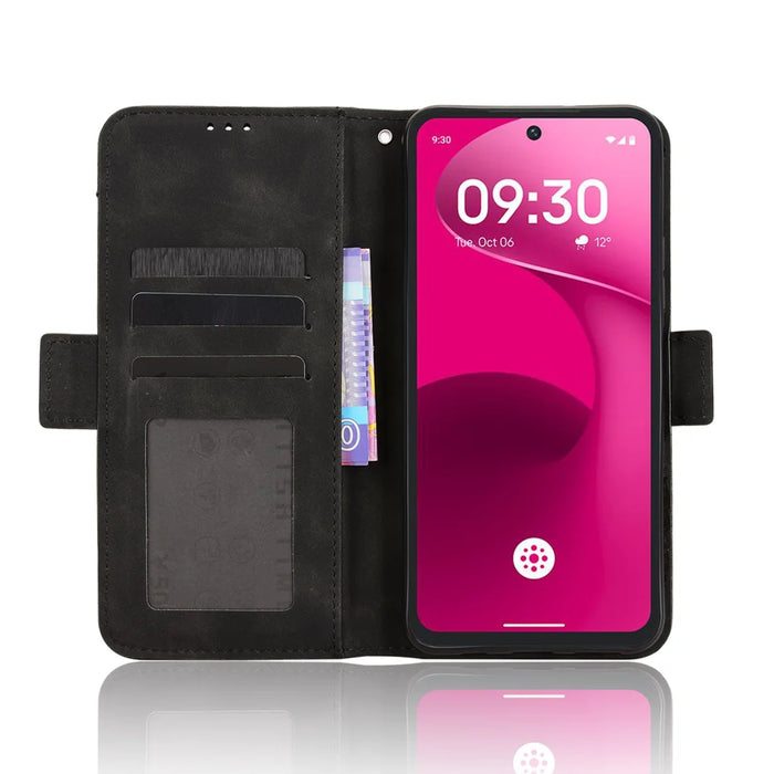 For T-Mobile Revvl 8 Pro Leather Case Phone Wallet Cover with Multiple Card Slots - Black - 5