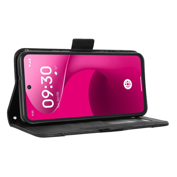 For T-Mobile Revvl 8 Pro Leather Case Phone Wallet Cover with Multiple Card Slots - Black - 6