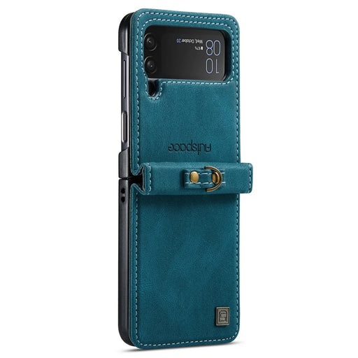 AUTSPACE A01 Series Shockproof Case for Samsung Galaxy Z Flip4 5G PU Leather + PC Vintage Matte Protective Case with Strap - Blue - 2