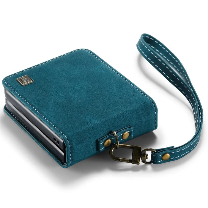 AUTSPACE A01 Series Shockproof Case for Samsung Galaxy Z Flip4 5G PU Leather + PC Vintage Matte Protective Case with Strap - Blue - 5