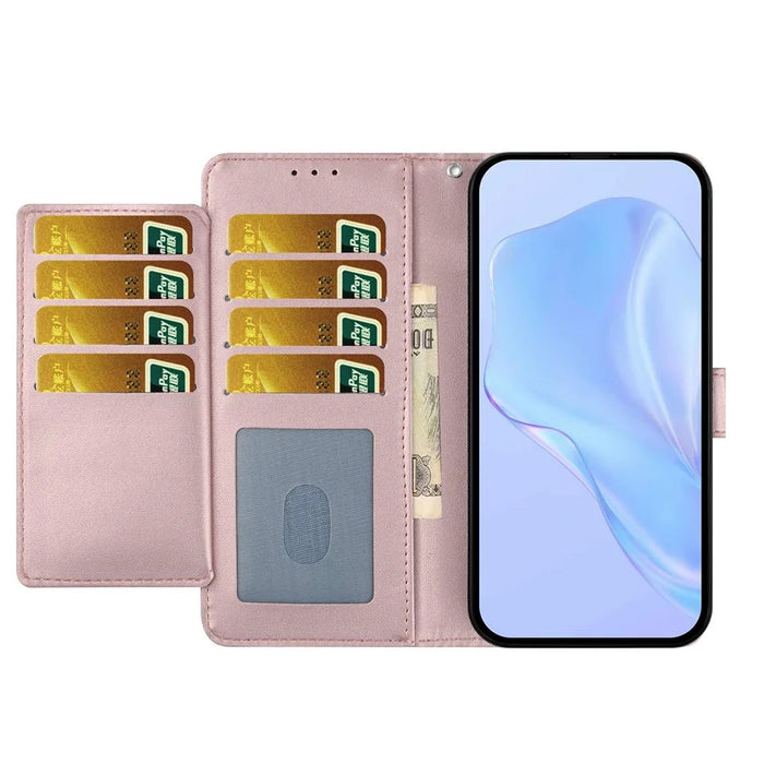 For Samsung Galaxy S26 Wallet Case with Strap / Multiple Card Slots Solid Color Leather Stand Phone Cover - Rose Gold - 2