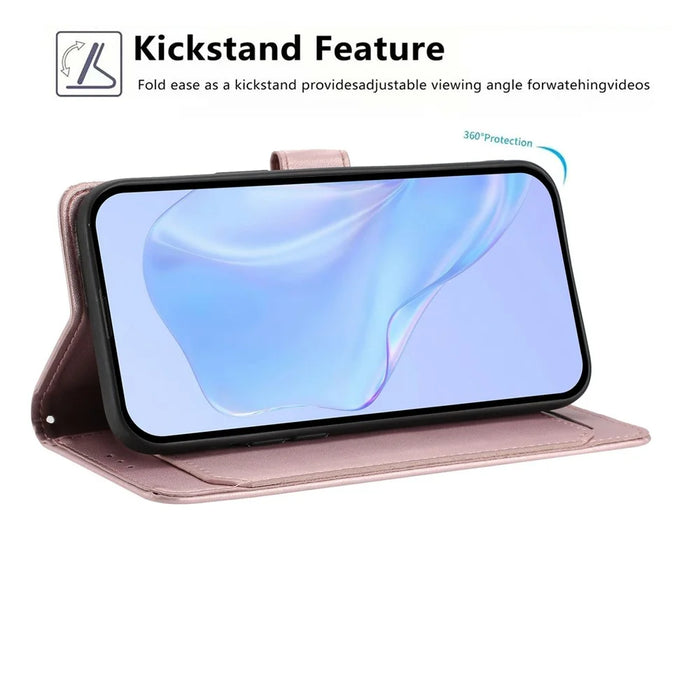 For Samsung Galaxy S26 Wallet Case with Strap / Multiple Card Slots Solid Color Leather Stand Phone Cover - Rose Gold - 3