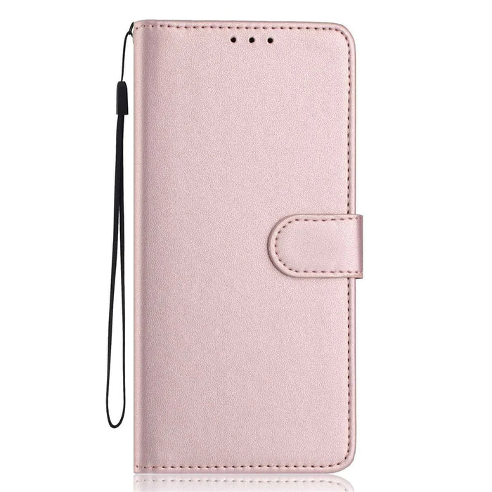 For Samsung Galaxy S26 Wallet Case with Strap / Multiple Card Slots Solid Color Leather Stand Phone Cover - Rose Gold - 6