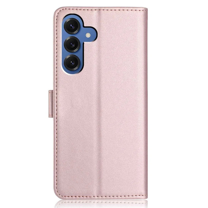 For Samsung Galaxy S26 Wallet Case with Strap / Multiple Card Slots Solid Color Leather Stand Phone Cover - Rose Gold - 7