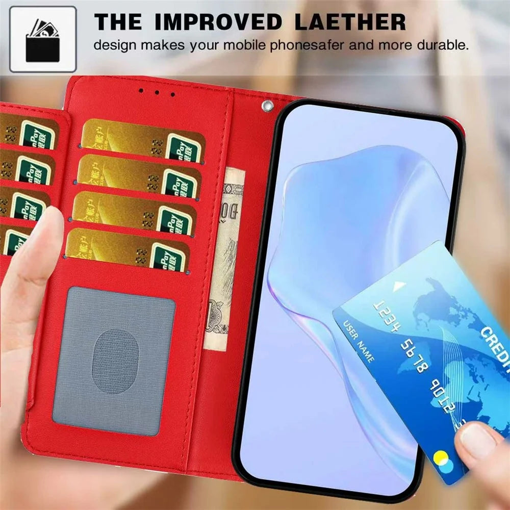 For Samsung Galaxy S26 Ultra Wallet Case with Strap  /  Multiple Card Slots Solid Color Leather Stand Phone Cover - Red - 5