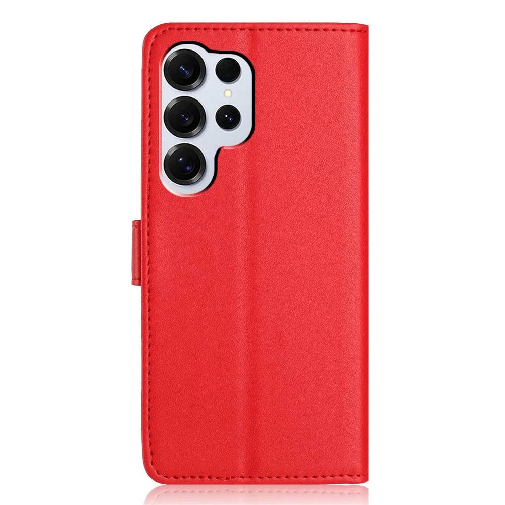 For Samsung Galaxy S26 Ultra Wallet Case with Strap  /  Multiple Card Slots Solid Color Leather Stand Phone Cover - Red - 7