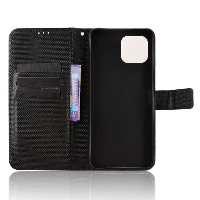 For T-Mobile Revvl 8 Pro Leather Wallet Case with Strap Diamond Texture Phone Cover - Black - 5