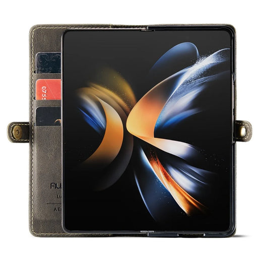 AUTSPACE A01 Series Phone Case for Samsung Galaxy Z Fold4 5G PU Leather Protective Case Magnetic Closure Vintage Matte Wallet Stand Cover - Coffee - 2
