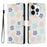 For iPhone 16 Pro Case Pattern Print PU Leather Wallet Phone Cover with Wrist Strap - Colored Flowers - 1
