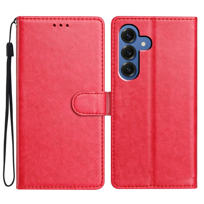For Samsung Galaxy S26 Leather Case Wallet Stand Phone Cover with Handy Strap - Rose - 1