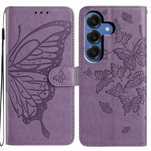 For Samsung Galaxy S26 Case Butterfly Imprinted Wallet Stand PU Leather Flip Phone Cover with Strap - Purple - 1