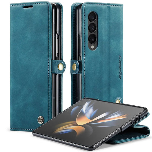CASEME 013 Series for Samsung Galaxy Z Fold4 5G Shockproof PU Leather Wallet Case Magnetic Side Closure Stand Phone Cover - Blue - 1