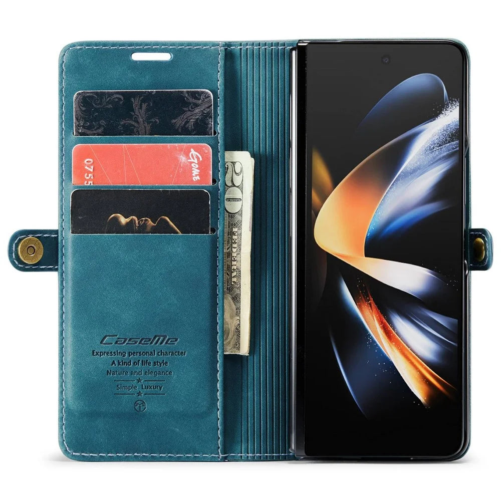 CASEME 013 Series for Samsung Galaxy Z Fold4 5G Shockproof PU Leather Wallet Case Magnetic Side Closure Stand Phone Cover - Blue - 2
