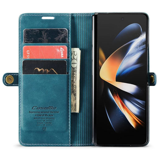 CASEME 013 Series for Samsung Galaxy Z Fold4 5G Shockproof PU Leather Wallet Case Magnetic Side Closure Stand Phone Cover - Blue - 2